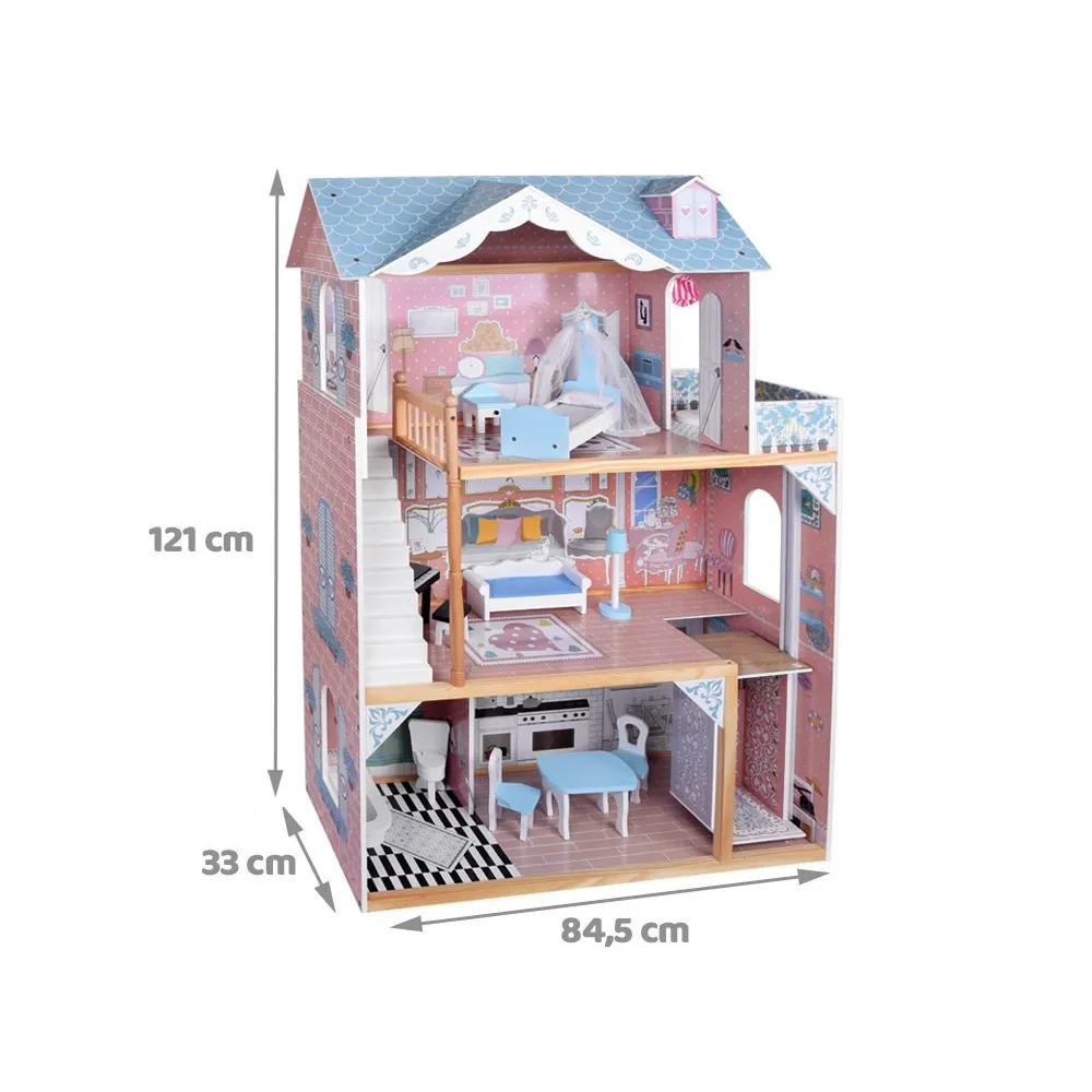 salon w domku dla lalek z fortepianem i kanapą