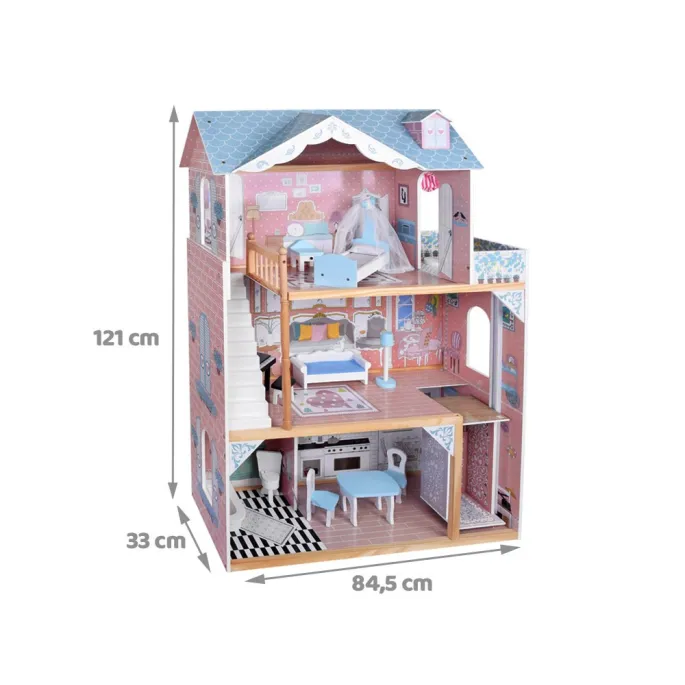 salon w domku dla lalek z fortepianem i kanapą