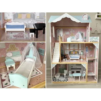 łazienka z wanną w drewnianym domku dla lalek