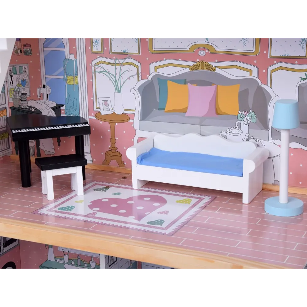 piętrowy domek dla lalek z ledowym oświetleniem nocą