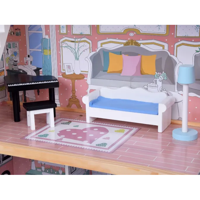 piętrowy domek dla lalek z ledowym oświetleniem nocą