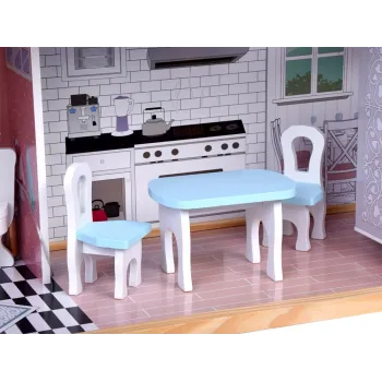 zestaw scenek do zabawy lalkami do 30 cm w drewnianym domku