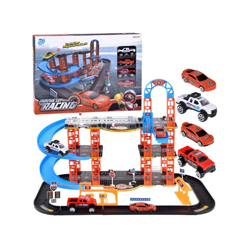 piętrowy parking z windą i torami dla małych samochodzików