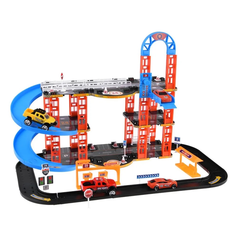 zbliżenie na kolorowe resoraki na parkingu zabawkowym