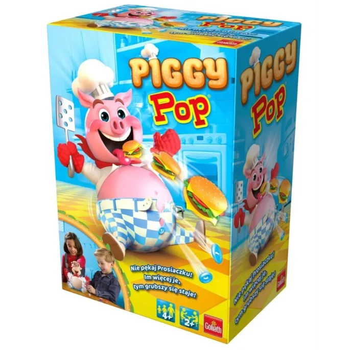 Zabawna gra Piggy Pop z plastikowym prosiaczkiem i kolorowymi hamburgerami