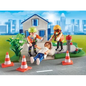 Sceneria do zabawy z hydrantem, domem i pachołkami ratunkowymi Playmobil