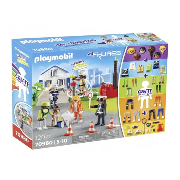 Komplet elementów zestawu Playmobil My Figures akcja ratownicza na białym tle