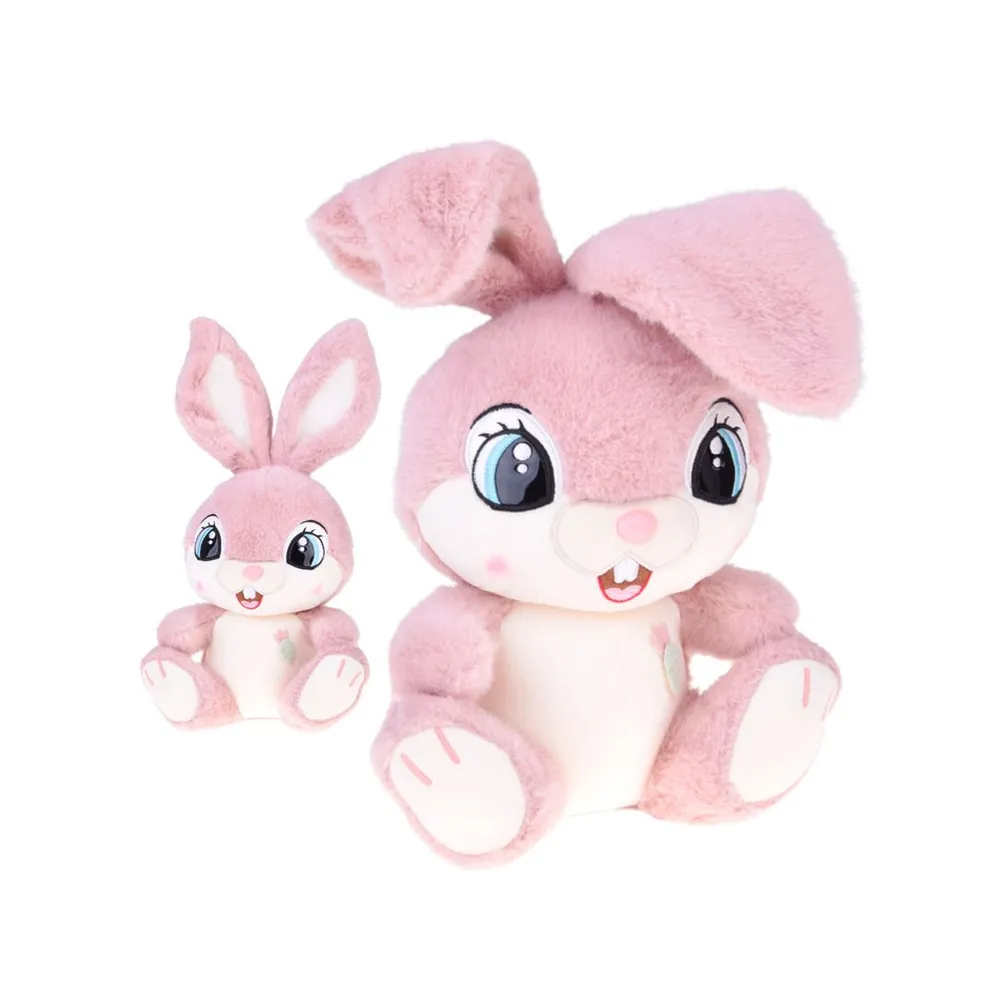 pluszowy królik malinka 40 cm z różowym futerkiem na białym tle