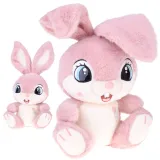 pluszowy królik malinka 40 cm z różowym futerkiem na białym tle