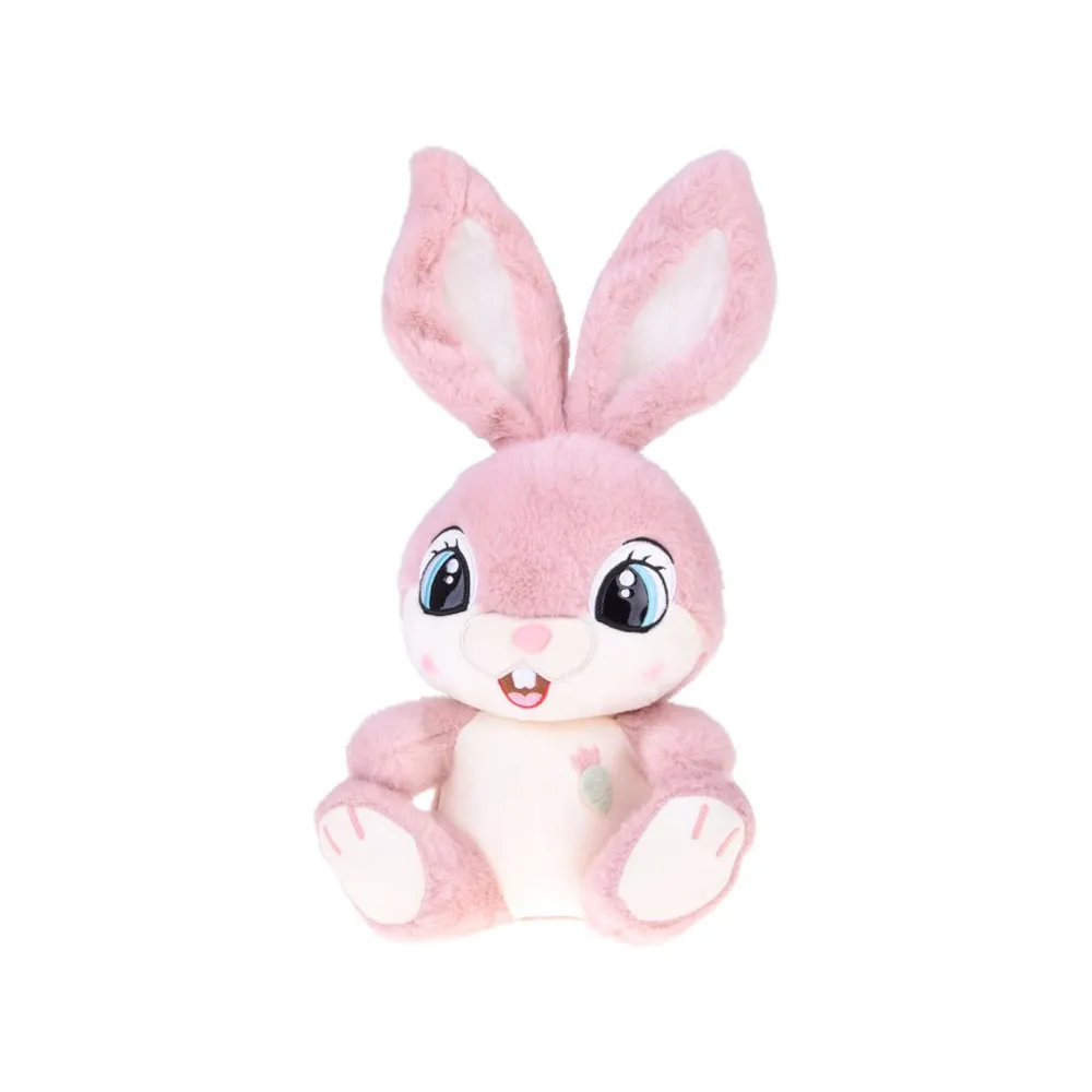 zbliżenie na twarz pluszowego królika z okrągłymi oczkami i pyszczkiem