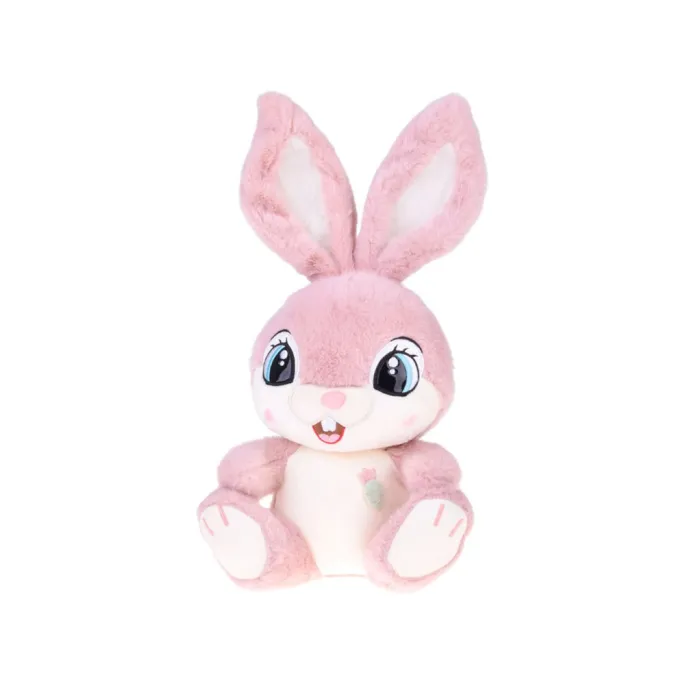 zbliżenie na twarz pluszowego królika z okrągłymi oczkami i pyszczkiem