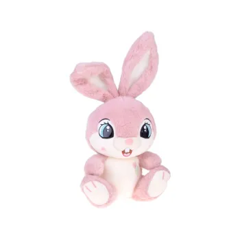 pluszowy królik z jasnym brzuszkiem i marchewką jako ozdobą