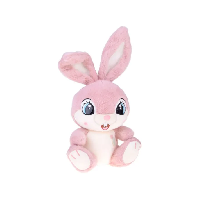 pluszowy królik z jasnym brzuszkiem i marchewką jako ozdobą