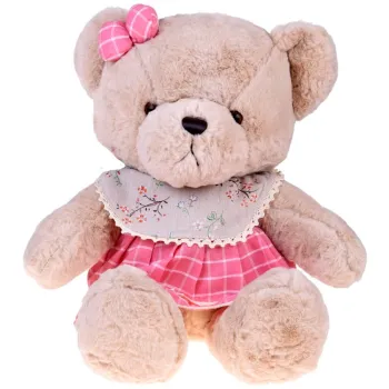 pluszowy miś zuzia w różowej sukience vintage na białym tle