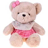 pluszowy miś zuzia w różowej sukience vintage na białym tle