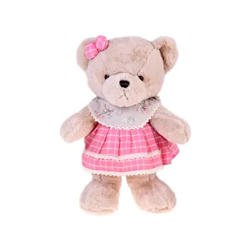 detal różowej sukienki z koronką na pluszowym misiu zuzia