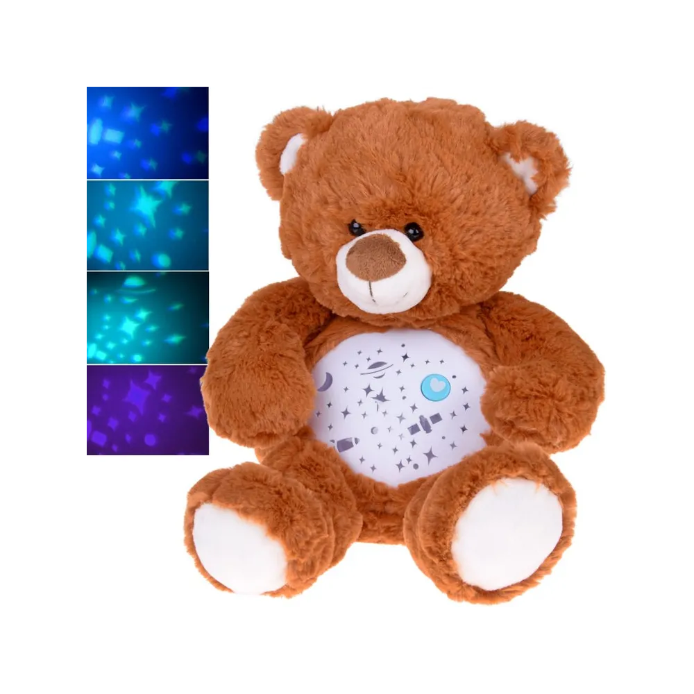 Pluszowy miś z projektorem gwiazd i przyciskiem w kształcie serca