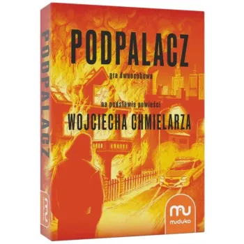 Pudełko gry Podpalacz. Gra detektywistyczna z widocznym logo i grafiką opakowania