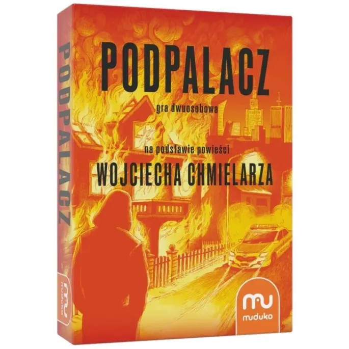Pudełko gry Podpalacz. Gra detektywistyczna z widocznym logo i grafiką opakowania