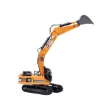 Dziecko bawi się koparką z otwartą klapą i wydawanymi dźwiękami