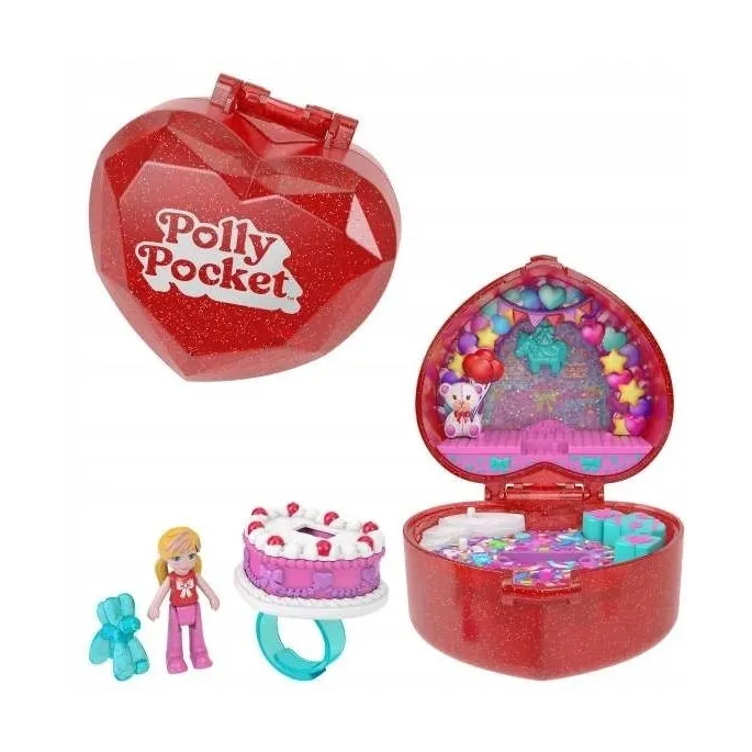 Polly Pocket 80-lecie Rocznicowy zestaw serduszko z laleczką i pierścionkiem