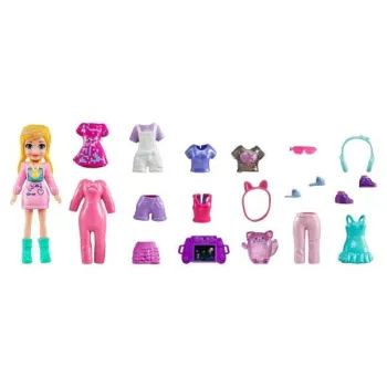 Polly Pocket lalka z ubrankami i akcesoriami na białym tle