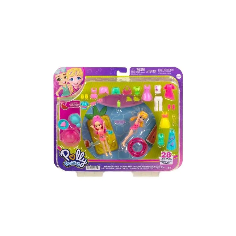 Zestaw modowy Polly Pocket z dwiema lalkami i akcesoriami na białym tle