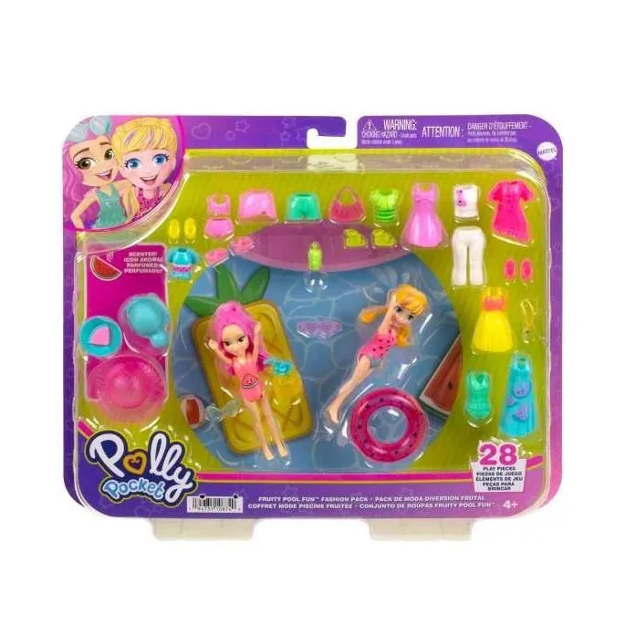 Zestaw modowy Polly Pocket z dwiema lalkami i akcesoriami na białym tle