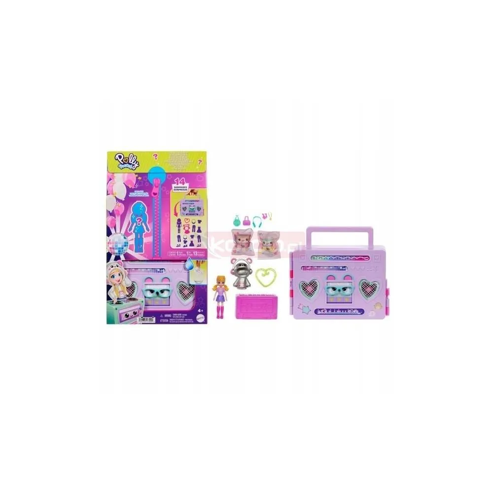 kolorowy zestaw Polly Pocket Imprezowa moda HRD65 z rozkładanym boomboxem