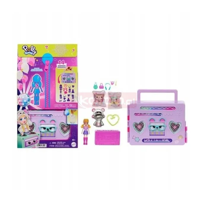 kolorowy zestaw Polly Pocket Imprezowa moda HRD65 z rozkładanym boomboxem
