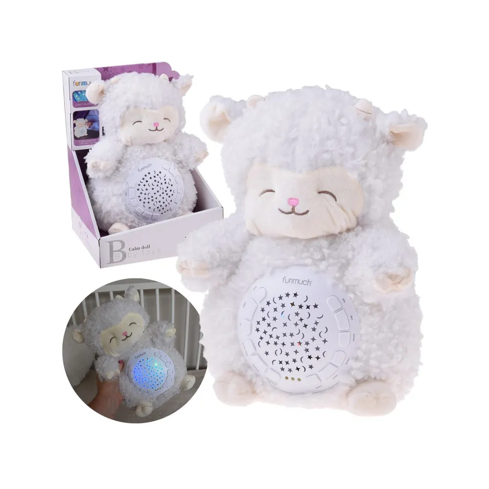 projektor gwiazd w formie pluszowej owieczki na tle białym