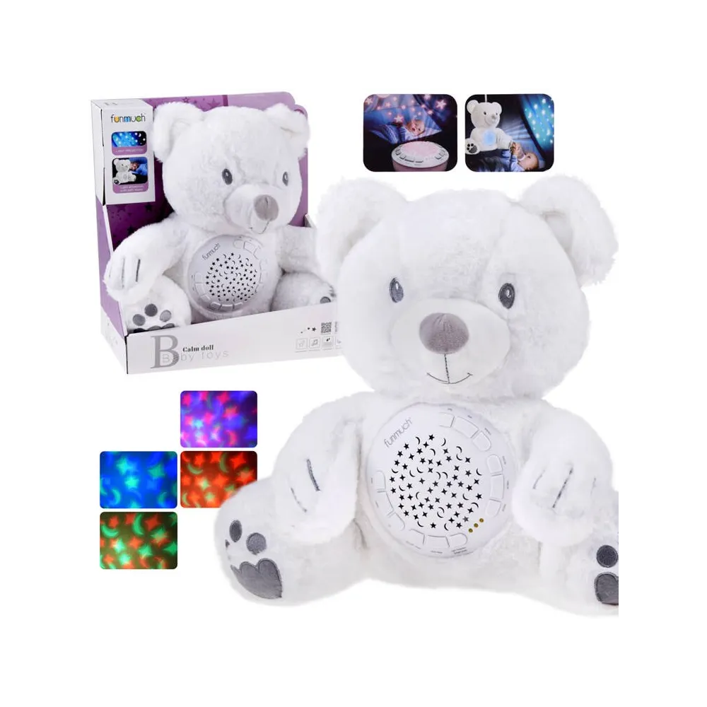 biały pluszowy miś projektor prezentowany w całości