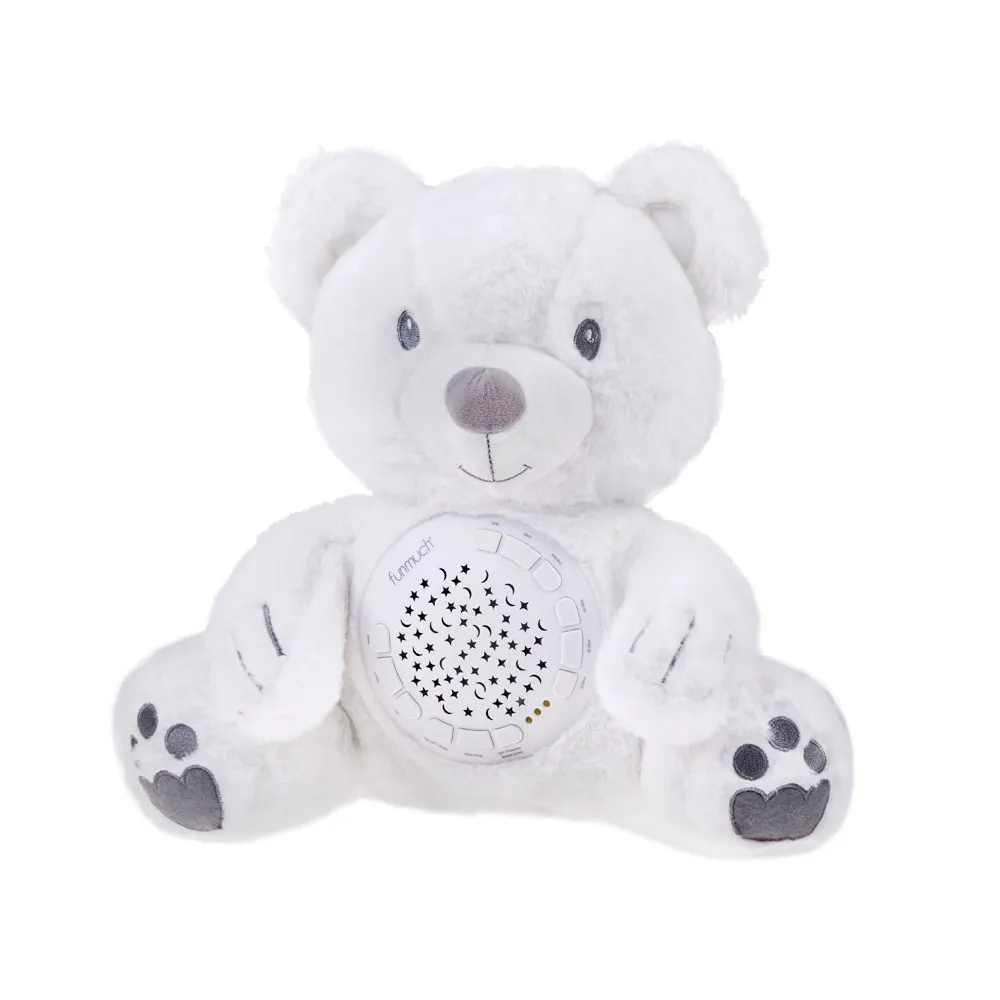 zbliżenie na delikatny materiał pluszowego misia z funkcją lampki