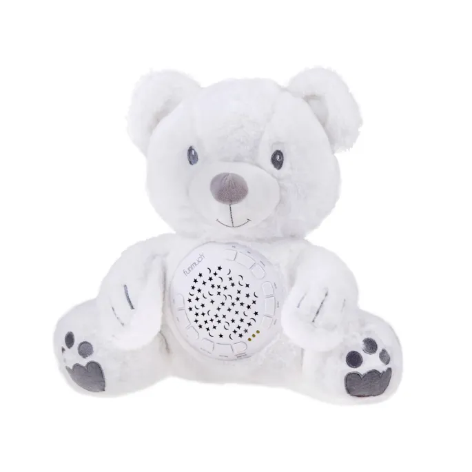 zbliżenie na delikatny materiał pluszowego misia z funkcją lampki