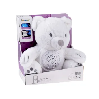 biały pluszowy miś projektor podczas zabawy z dzieckiem