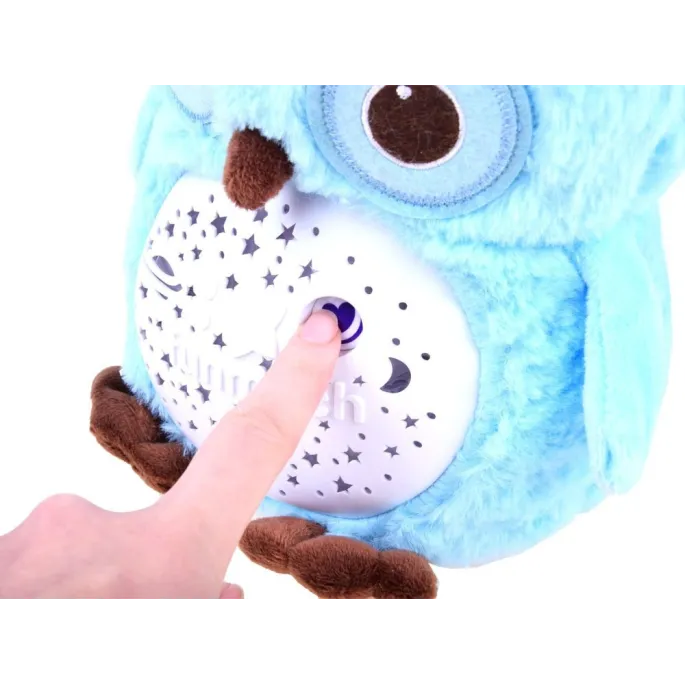 Sowa wyświetlająca kolorowe planety i gwiazdy na ścianie