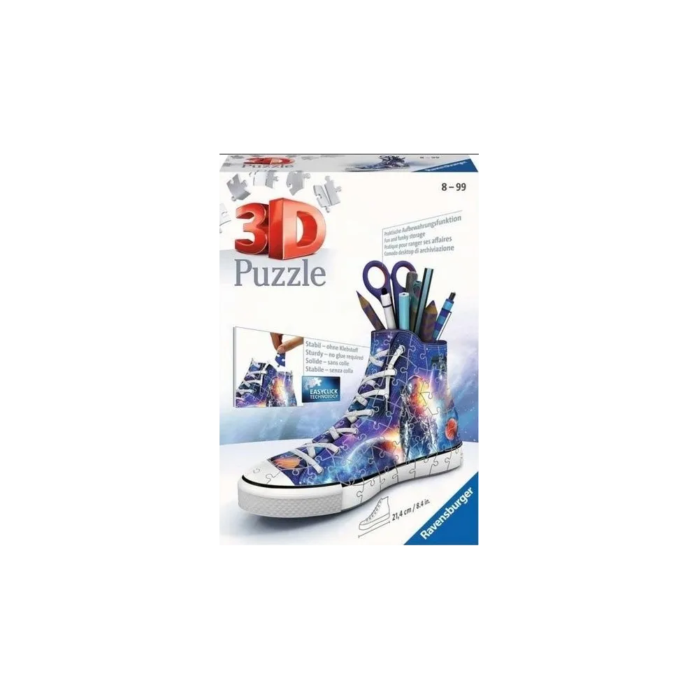 Trójwymiarowy trampek z motywem astronauty złożony z puzzli 3D