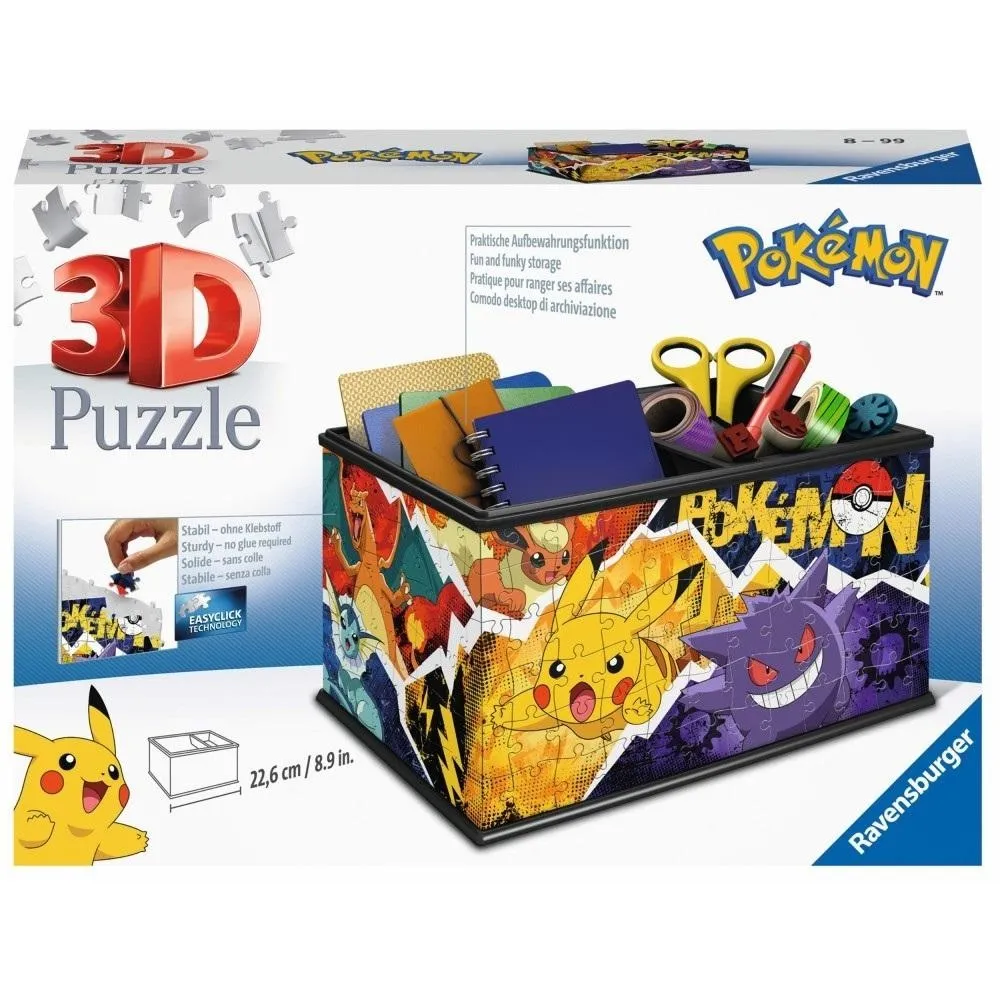 Puzzle 3D 216 Szkatułka Pokemon zbudowana z kolorowych elementów