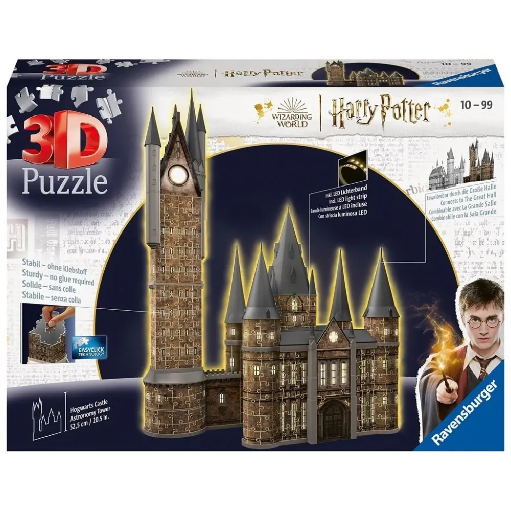 Puzzle 3D Zamek Hogwarts Wieża nocą z podświetleniem LED i realistycznymi detalami