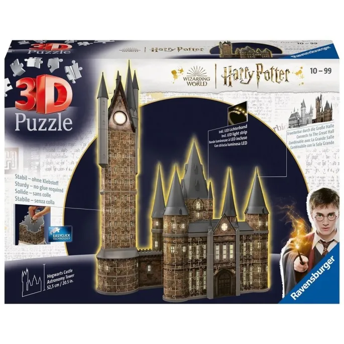 Puzzle 3D Zamek Hogwarts Wieża nocą z podświetleniem LED i realistycznymi detalami
