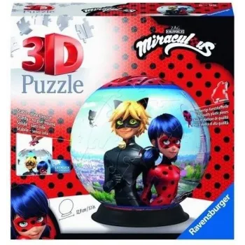 Puzzle 3D 72 Kula Miraculous z kolorową grafiką na powierzchni
