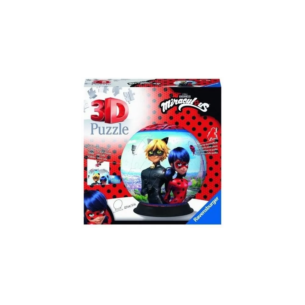 Puzzle 3D 72 Kula Miraculous z kolorową grafiką na powierzchni