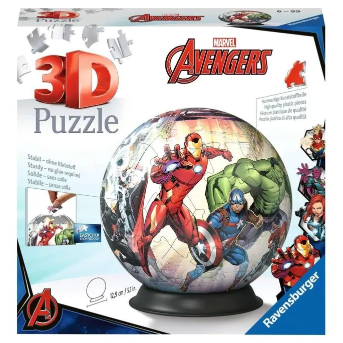 Puzzle 3D 72 elementów z motywem Marvel Avengers w formie kuli na podstawce