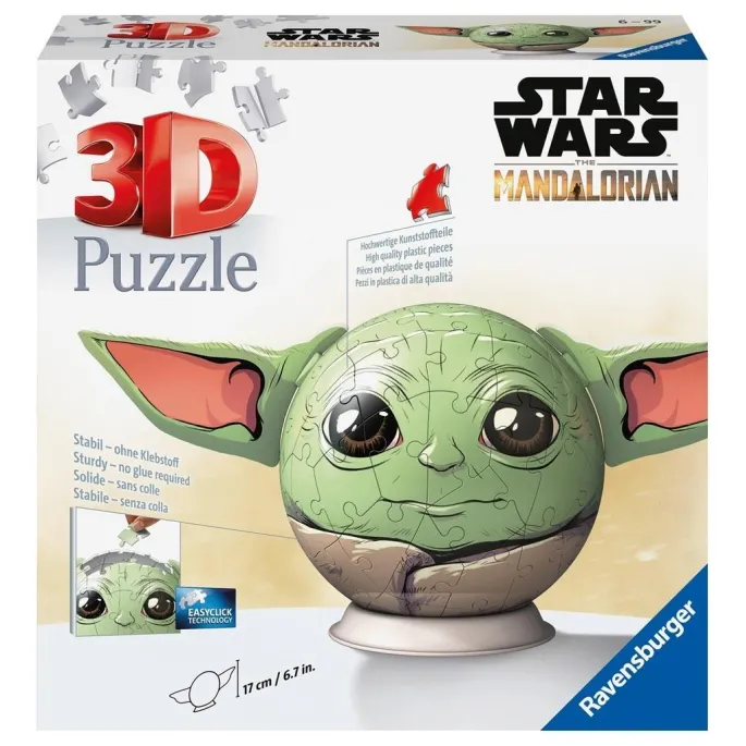 Kula 3D z motywem Grogu z uniwersum Star Wars, złożona z puzzli