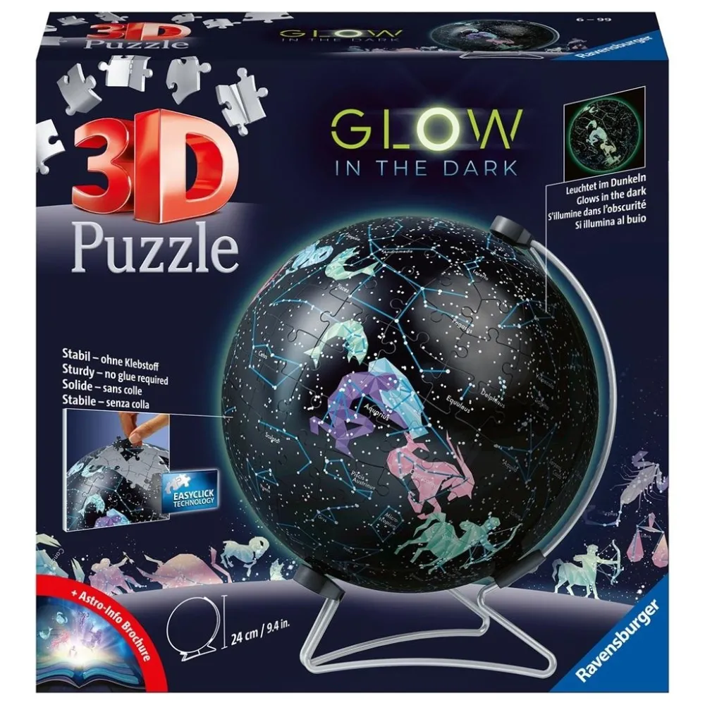 Puzzle 3D Globus z konstelacjami zbliżenie na fluorescencyjne detale