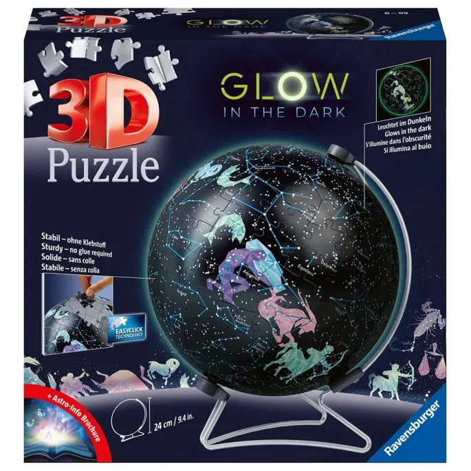 Puzzle 3D Globus z konstelacjami zbliżenie na fluorescencyjne detale