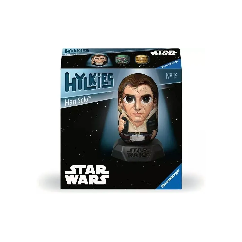 Trójwymiarowa figurka Han Solo zbudowana z puzzli 3D na podstawce