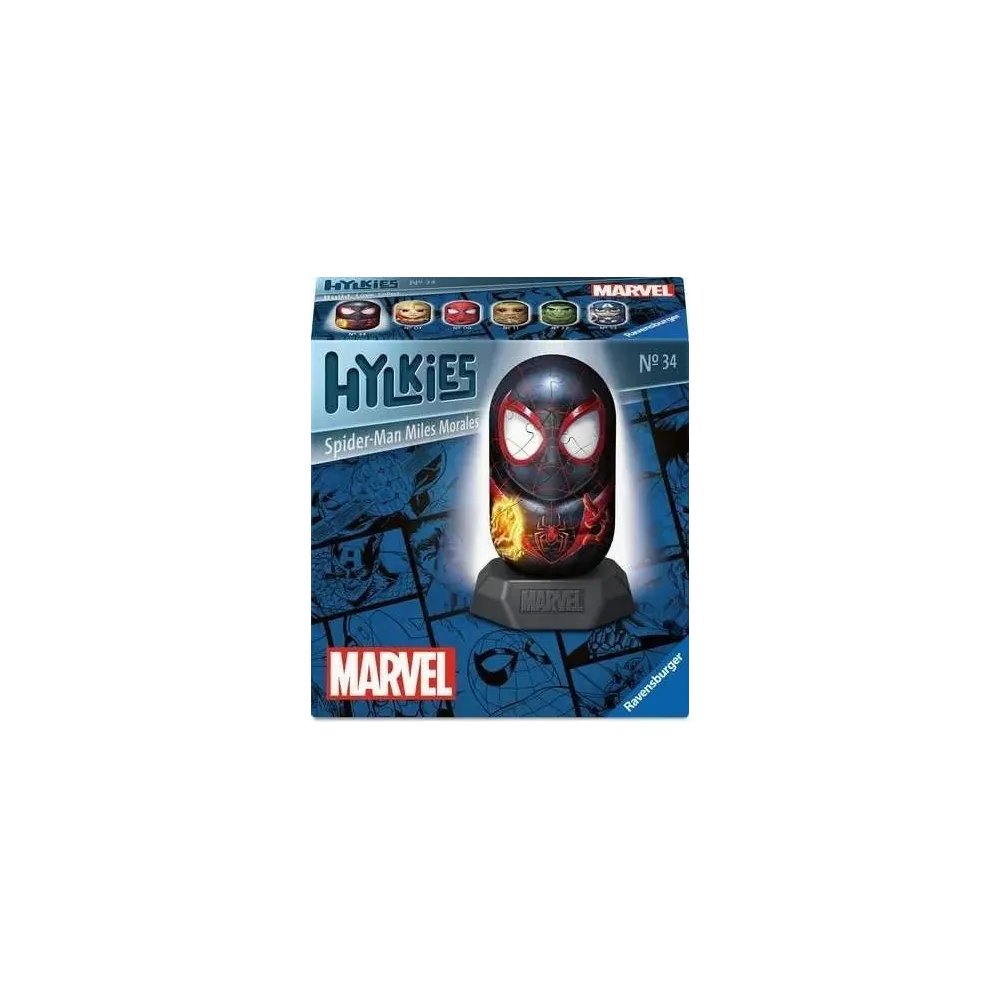 Złożone puzzle 3D przedstawiające postać Milesa Moralesa na podstawce