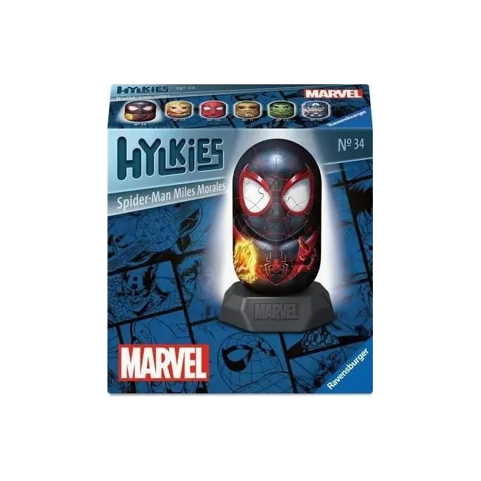 Złożone puzzle 3D przedstawiające postać Milesa Moralesa na podstawce