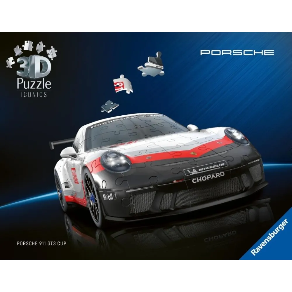 Model 3D Porsche 911 GT3 Cup z puzzli na białym tle